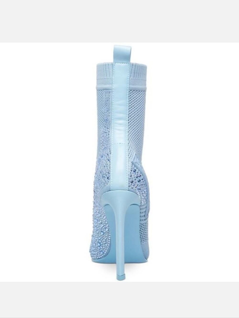 Sky Blue Crystal Stretch-Knit Stiletto Booties